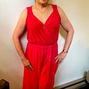 Red Jumpsuit with Heart-neckline Medium